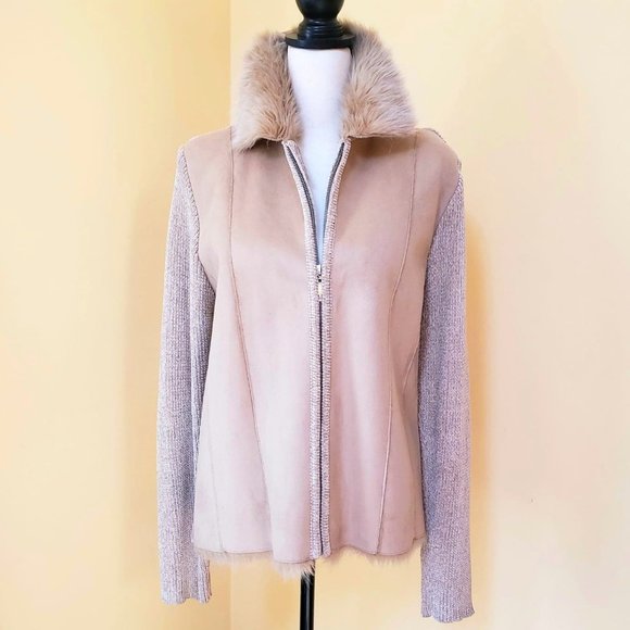 ~Chic Suede/ Faux Fur Zip-Up Sweater~ - Picture 1 of 7